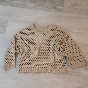 H&M Tan Crew Neck Sweater with Open-Knit Design
